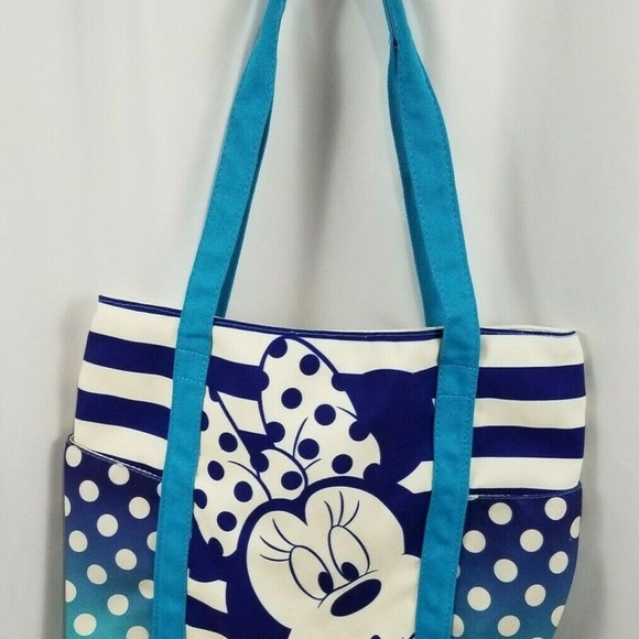 Disney Minnie Mouse Canvas Tote Blue White - Picture 2 of 7